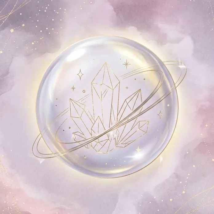 A glass orb with a blade of light and silver rings: the Metal energy