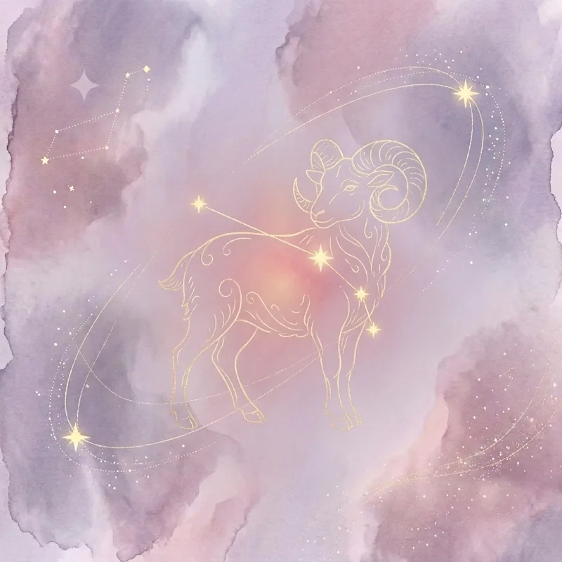 The Aries constellation with a ram silhouette and spiral horns