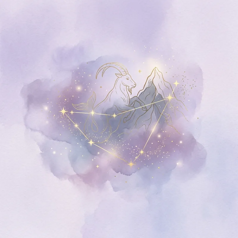 The Capricorn constellation with a sea-goat climbing a peak