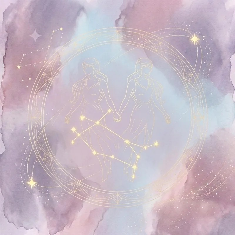 The Gemini constellation with two mirrored figures holding hands