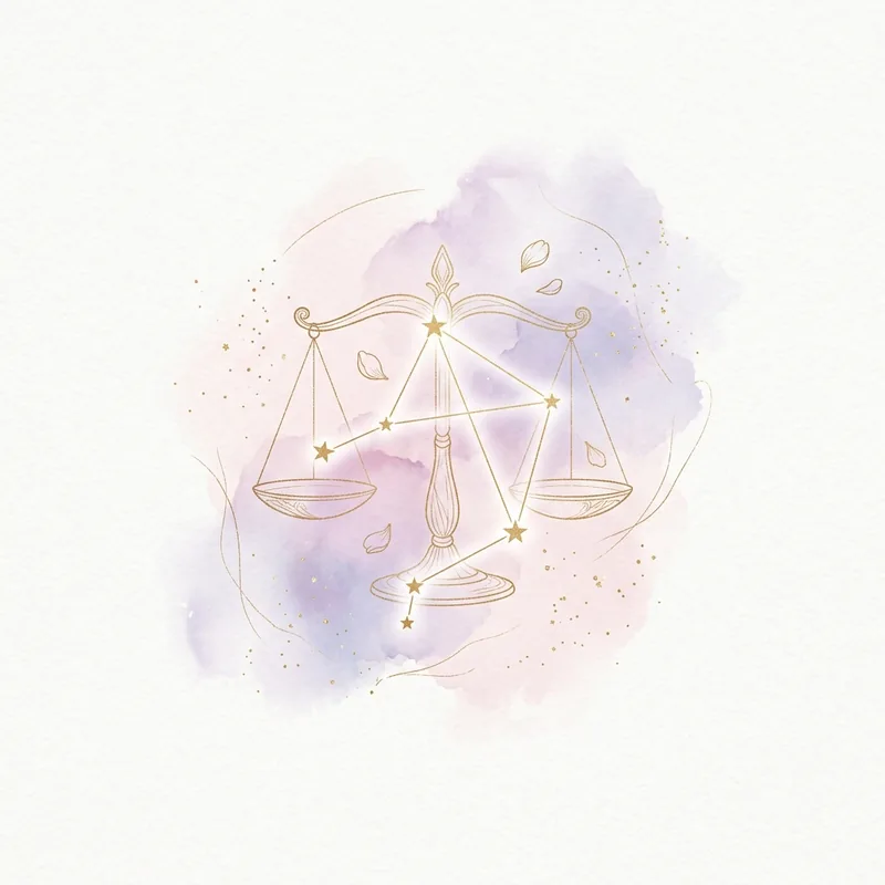 The Libra constellation with balanced scales and floating petals