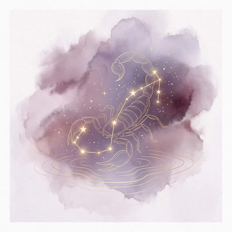 The Scorpio constellation with a scorpion tail over deep water