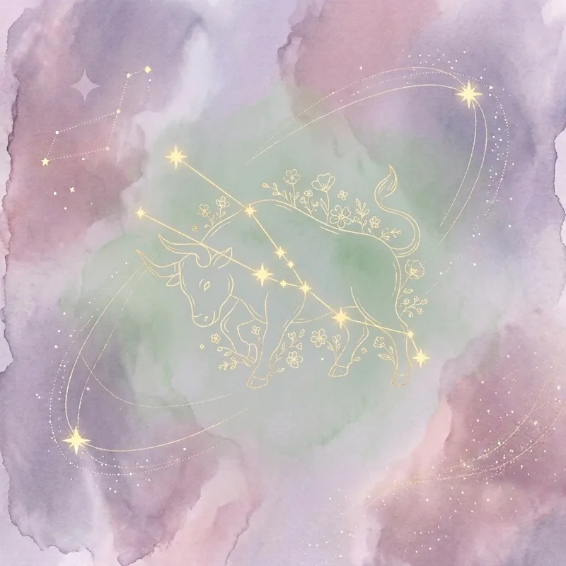 The Taurus constellation with a gentle bull among blossoms