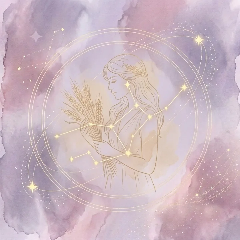 The Virgo constellation with a maiden holding a sheaf of wheat
